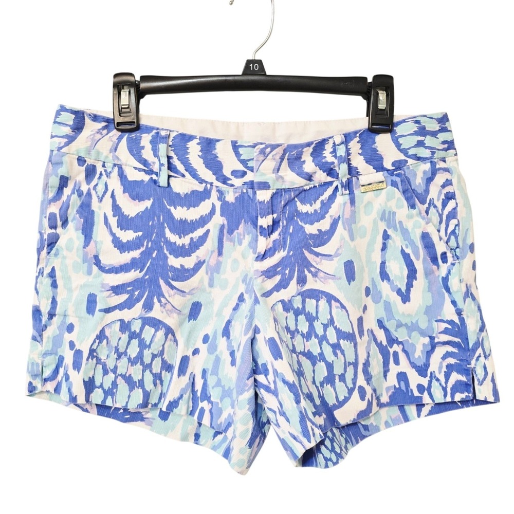 Lilly Pulitzer Callan Shorts Blue White Pineapple Ikat Print Cotton Size 8